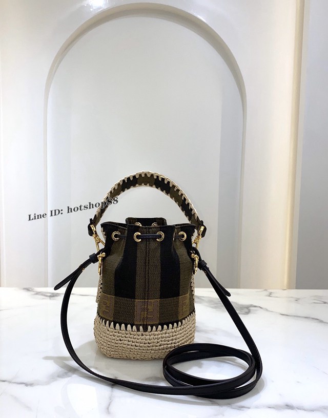 FENDI专柜精品包包 新款迷你水桶包 芬迪雙F格子手提肩背包 Fendi新款迷你水桶包 fdzg2288